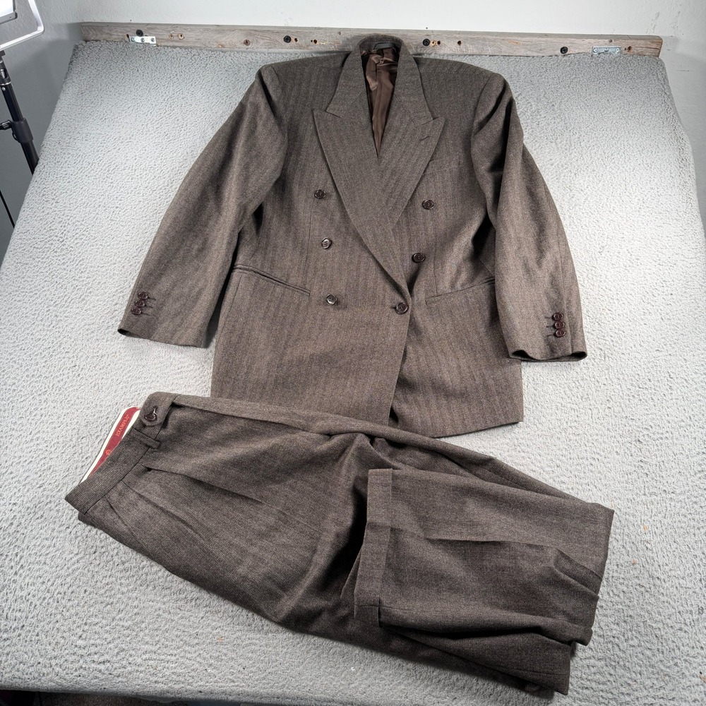 Missoni  Example Double Breasted Suit Mens 40 Pants 32x30 Brown Wool Herringbone